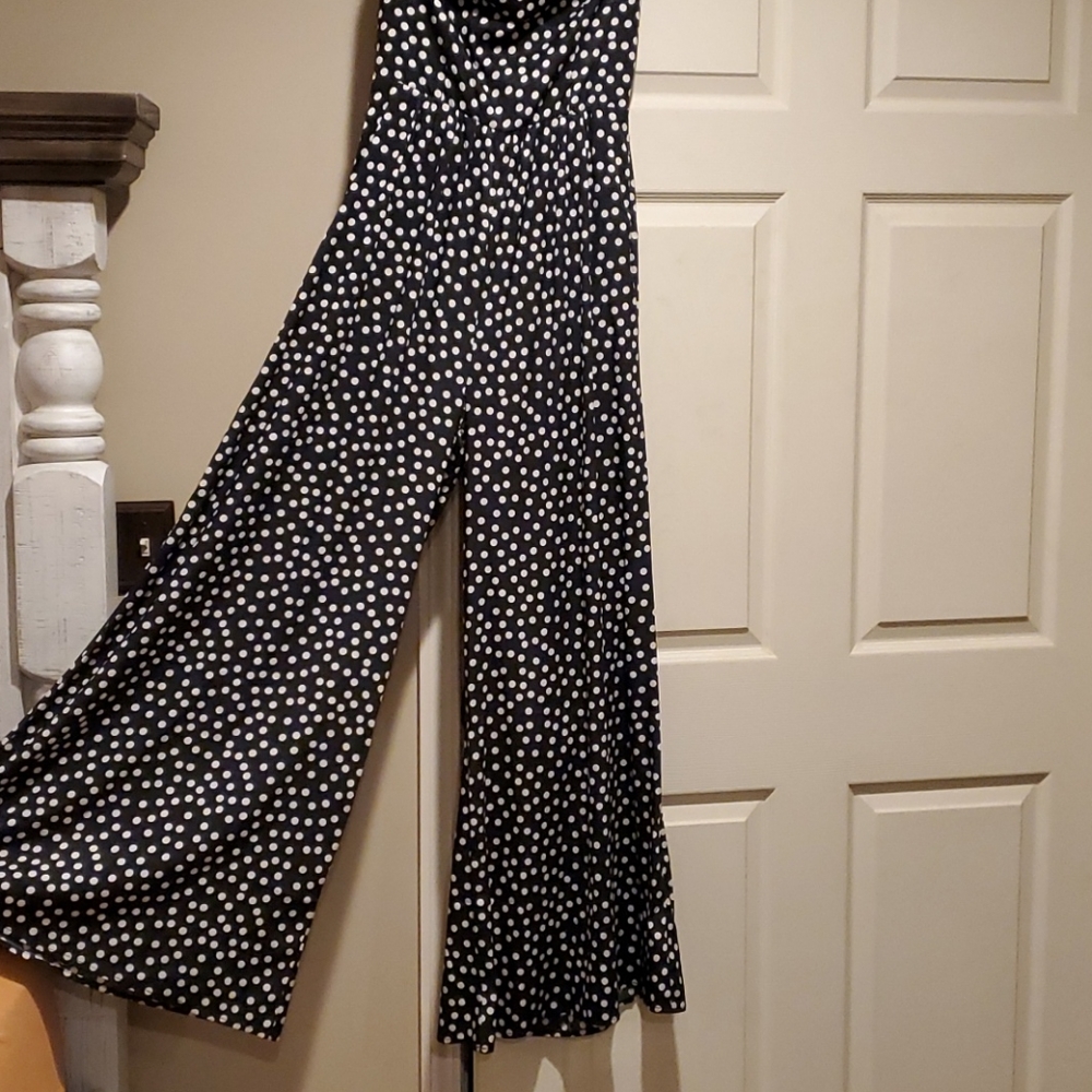 Hommage strapless tube top jumpsuit polka dots